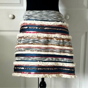 A line embellished, sequined, tassel holiday party mini skirt MOULINETTE SOEURS